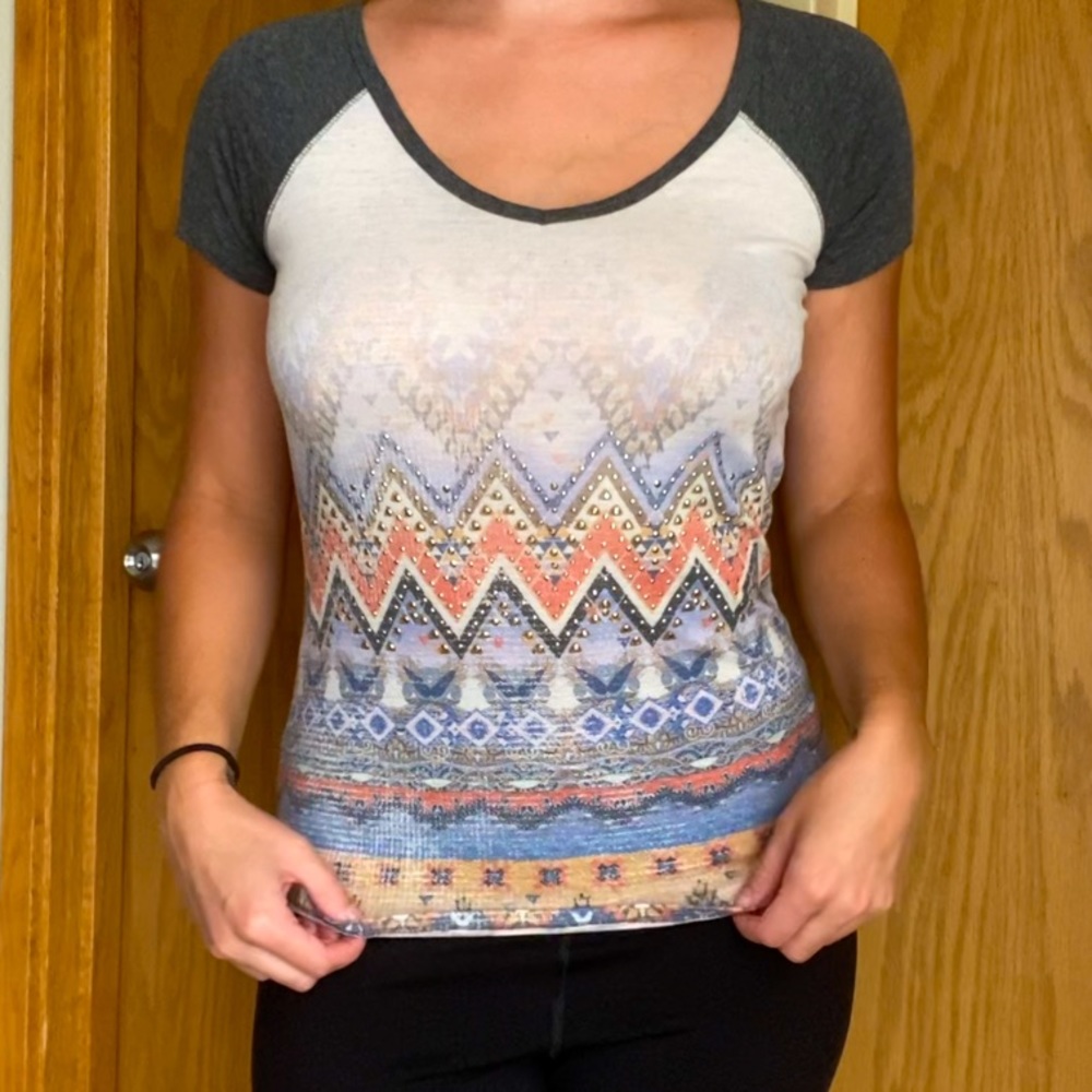 Bohemian design baseball style shirt